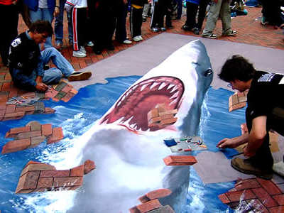 400x300 Street Art Scary Website - 3d Shark Drawing