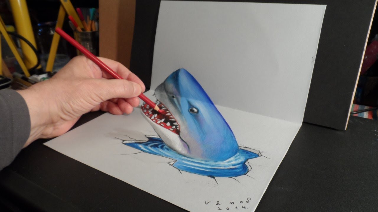 1280x720 Trick Art - 3d Shark Drawing