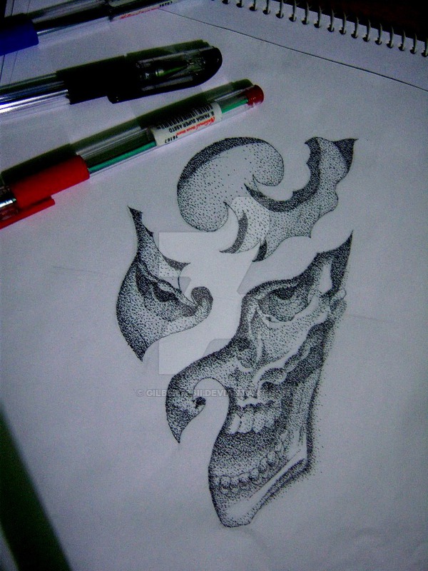 600x800 skull pointillism - 3d Skull Drawing