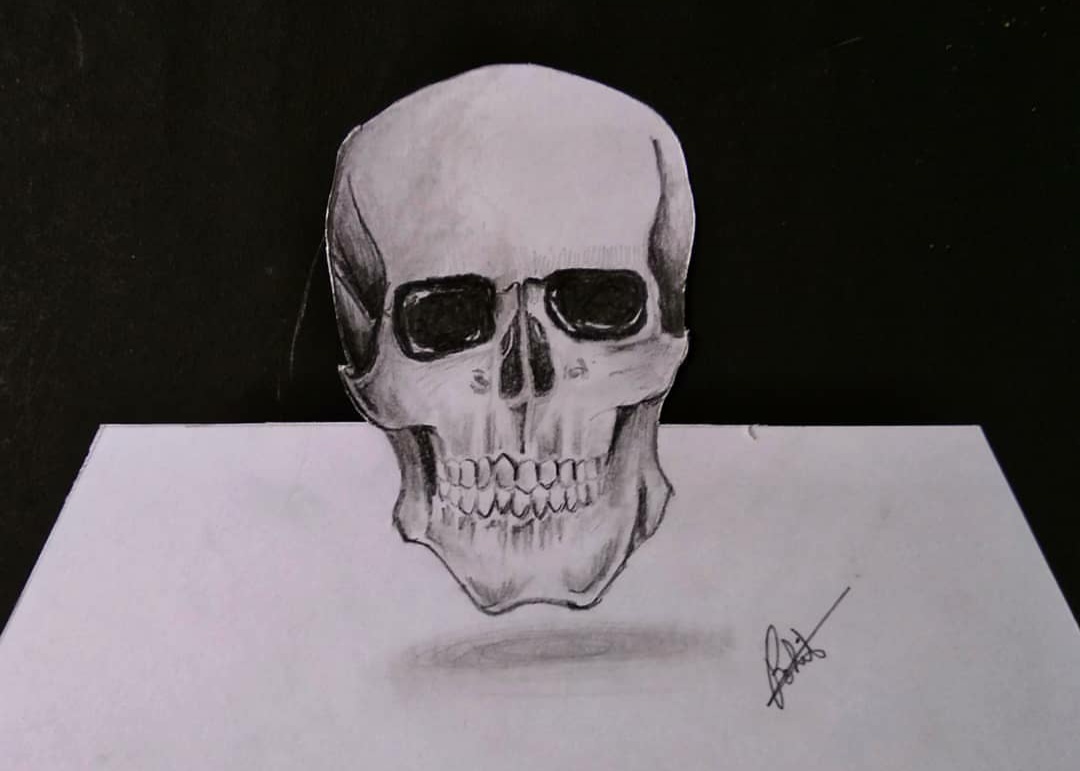 1080x771 How To Draw Skull - 3d Skull Drawing