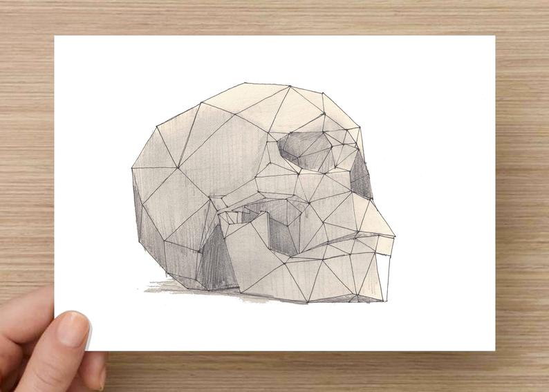 794x567 Ink Sketch Of Skull Sculpture Art Drawing Pen And Ink Etsy - 3d Skull Drawing