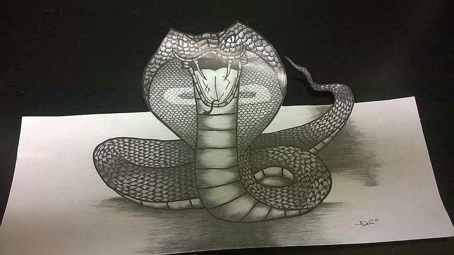 900x505 Cobra Drawing - 3d Snake Drawing
