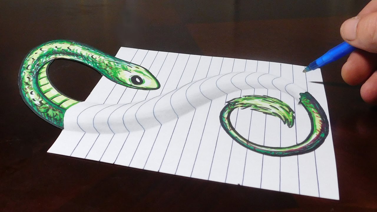 1280x720 Drawing Snake Under My Paper! Trick Art Optical Illusion - 3d Snake Drawing