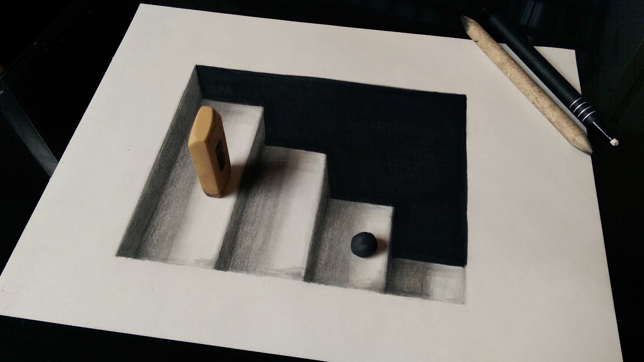 1280x720 Art Drawings, Drawings, Illusion Drawings - 3d Stairs Drawing