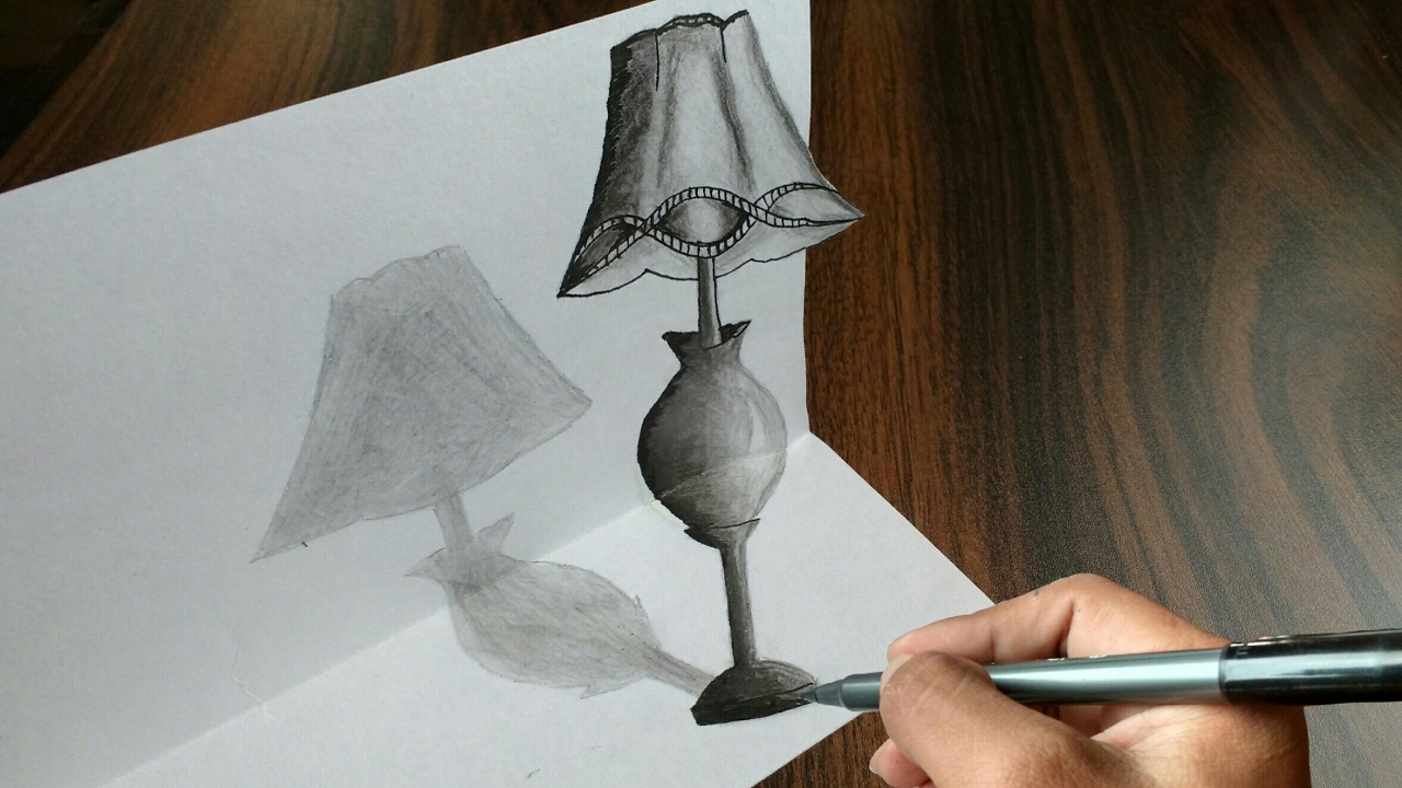 1280x720 Trick Art Drawing Tiny Table Lamp On Paper - 3d Table Drawing