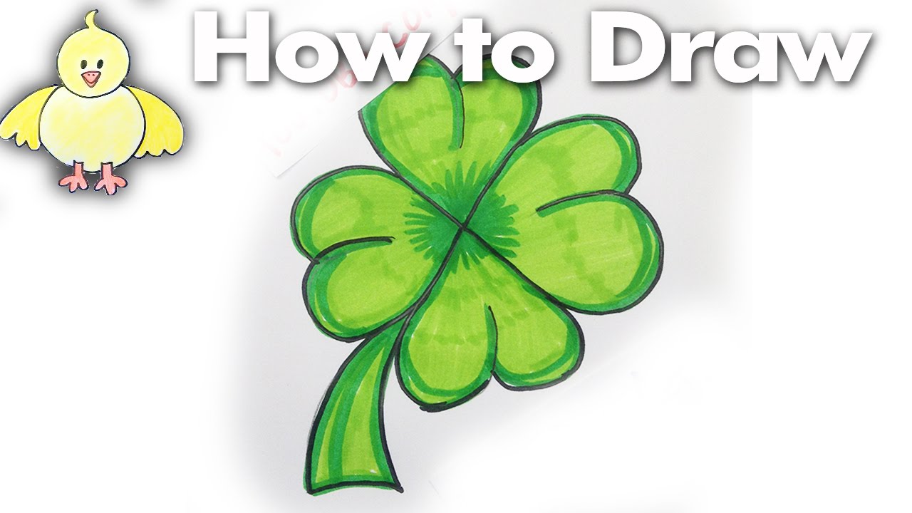 1280x720 How To Draw A Cartoon Shamrock Leaf Clover Step - 4 Leaf Clover Drawing