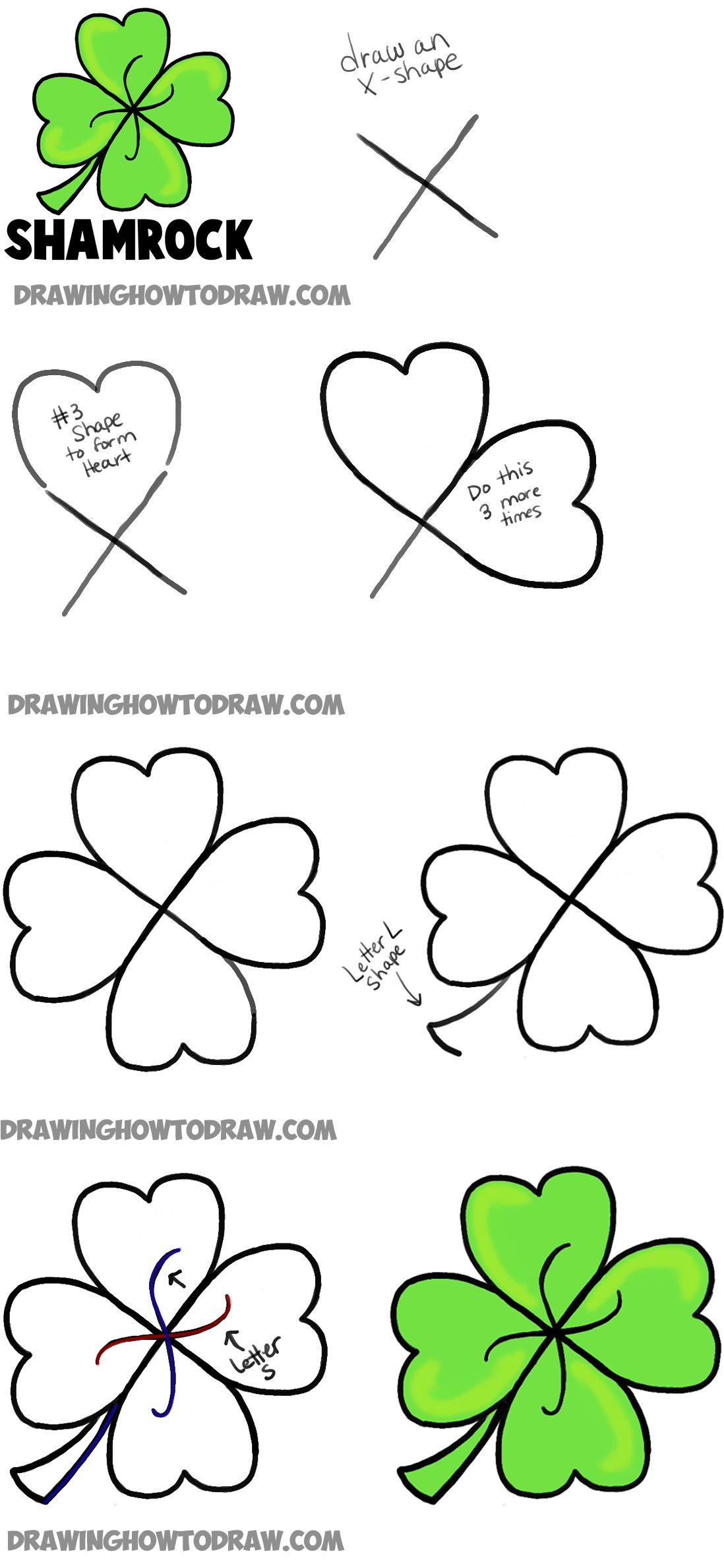 1098x2378 How To Draw A Four Leaf Clover Or Shamrocks For Saint Patricks .....
