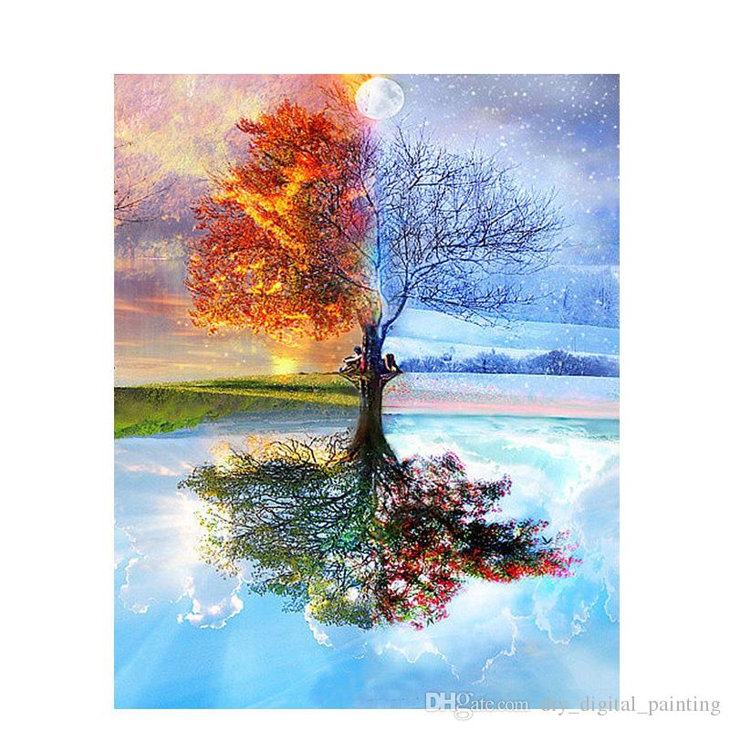 800x800 framed four seasons rich tree diy painting - 4 Seasons Drawing