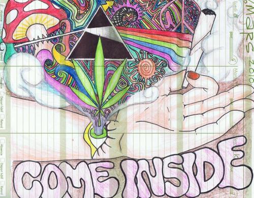 500x391 drawing trippy weed marijuana ganja awesome mary jane pink - 420 Drawings