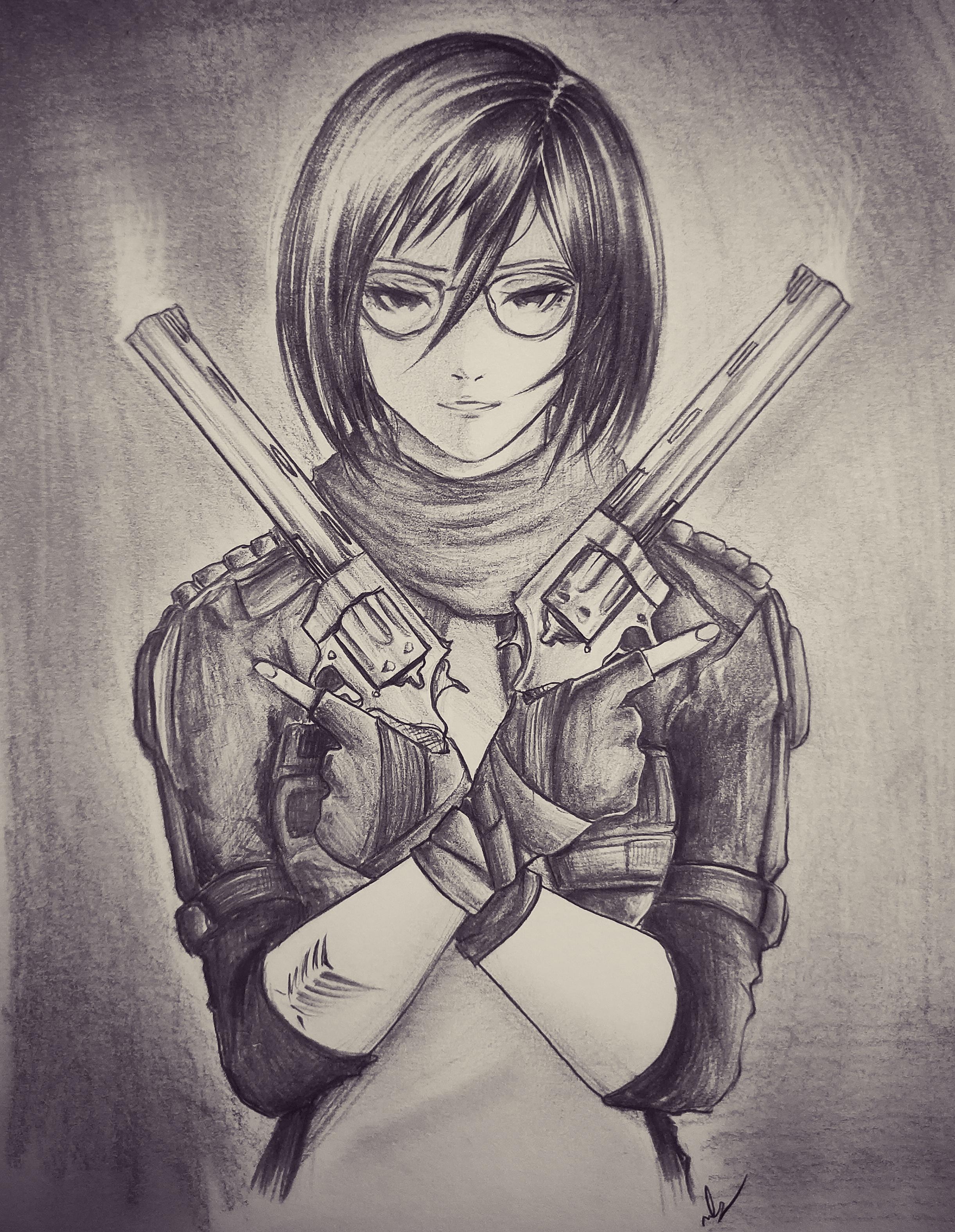 2442x3151 a dual wielding magnum mikasa not sure if it turned out good - 44 Magnum Drawing