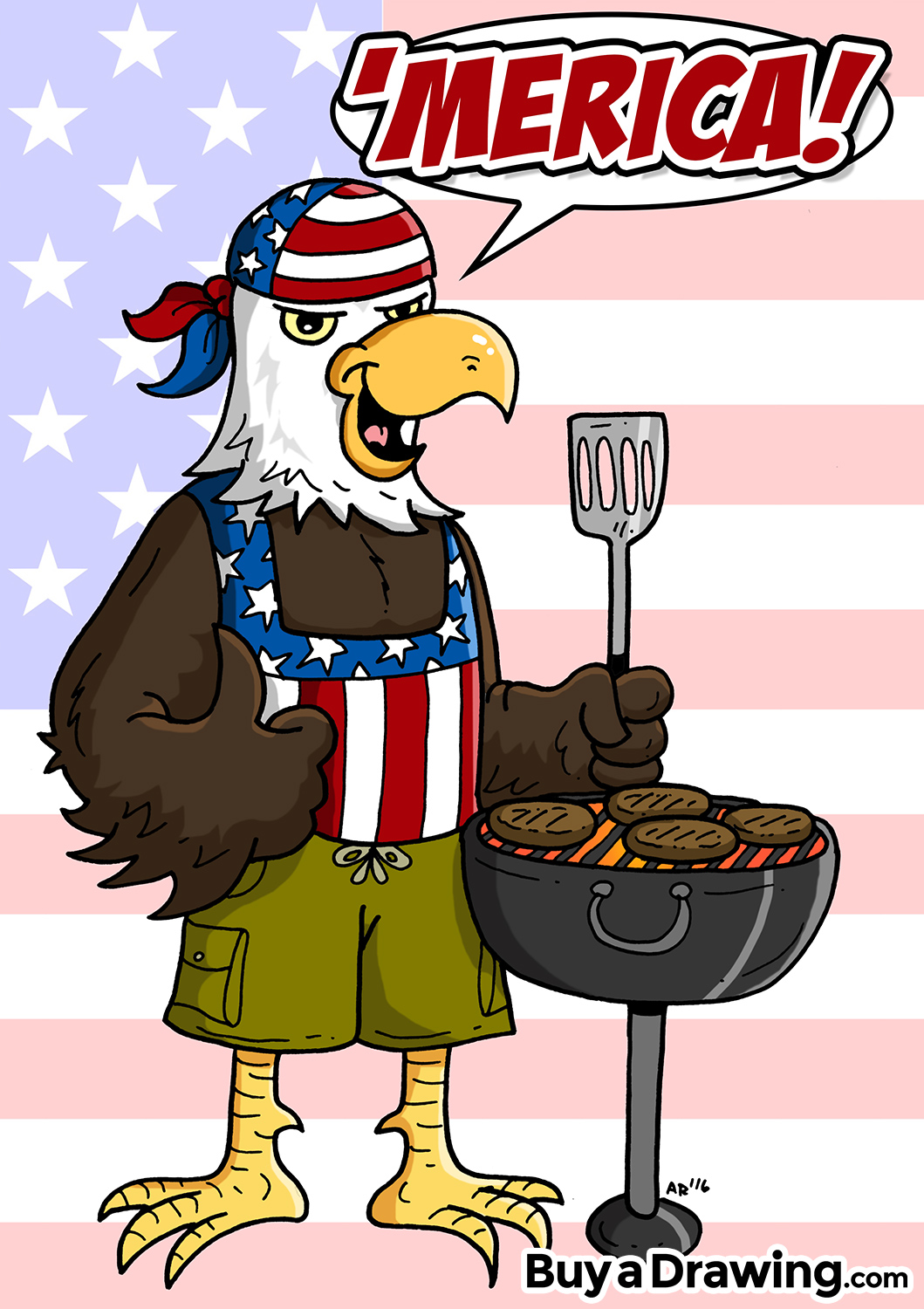 1059x1500 Cartoon Bald Eagle 'merica Drawing - 4th Of July Drawings
