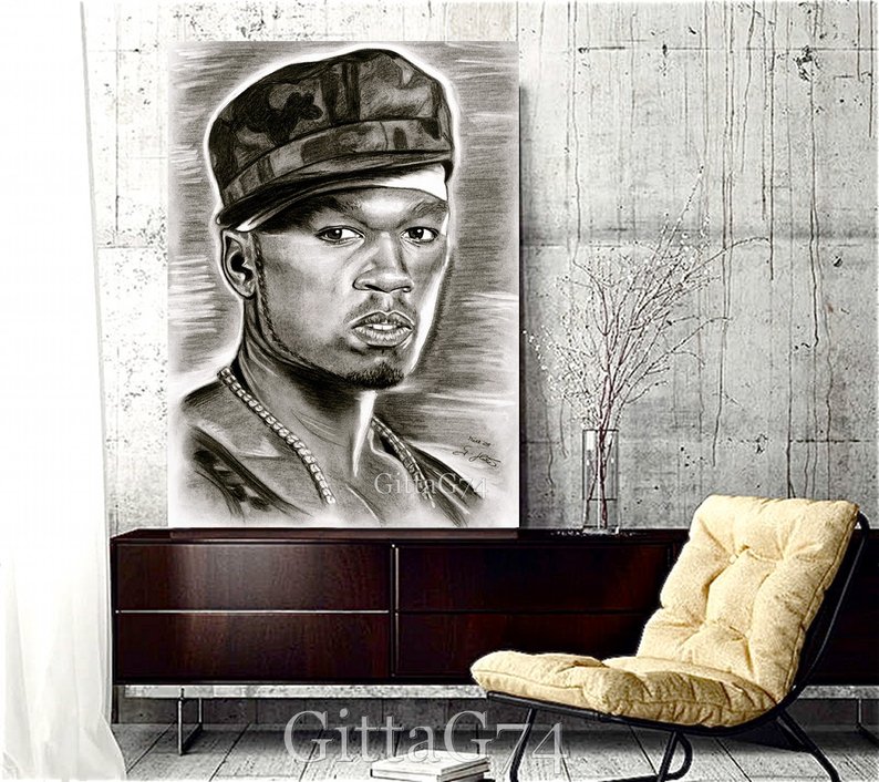 794x706 rapper cent charcoal portrait drawing black and white etsy - 50 Cent Drawing