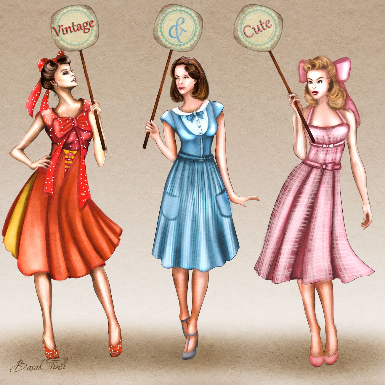 1300x1300 Artist Drawings Of Fashions Vintage Fashion Drawings - 50s Drawings