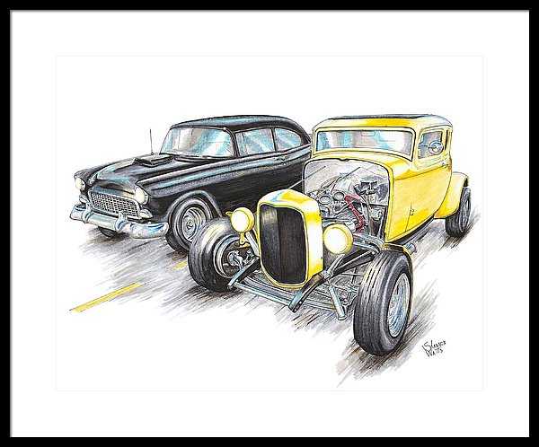 600x498 chevy ford racing framed print - 55 Chevy Drawing