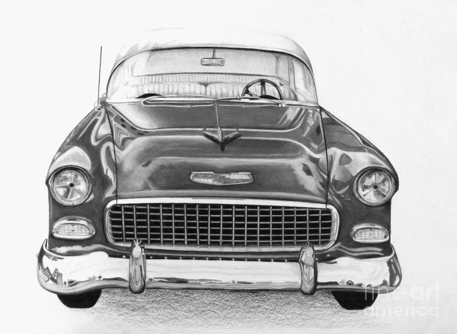 900x658 chevy black and white drawing - 55 Chevy Drawing
