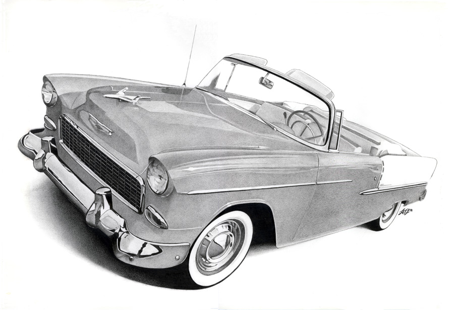 900x616 chevy original pencil drawing artracer lawrence gardinier - 55 Chevy Drawing