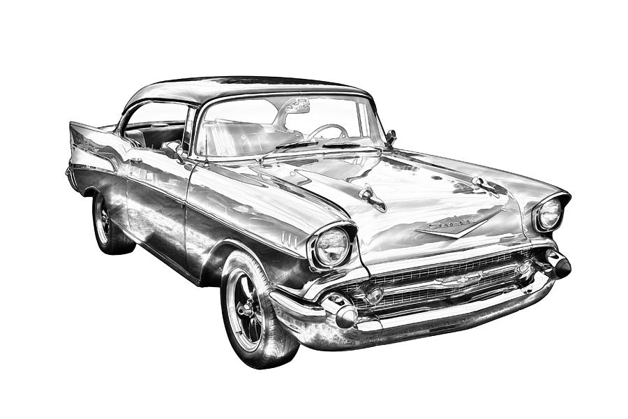 900x600 Chevy Bel Air Illustration Photograph - 57 Chevy Drawing