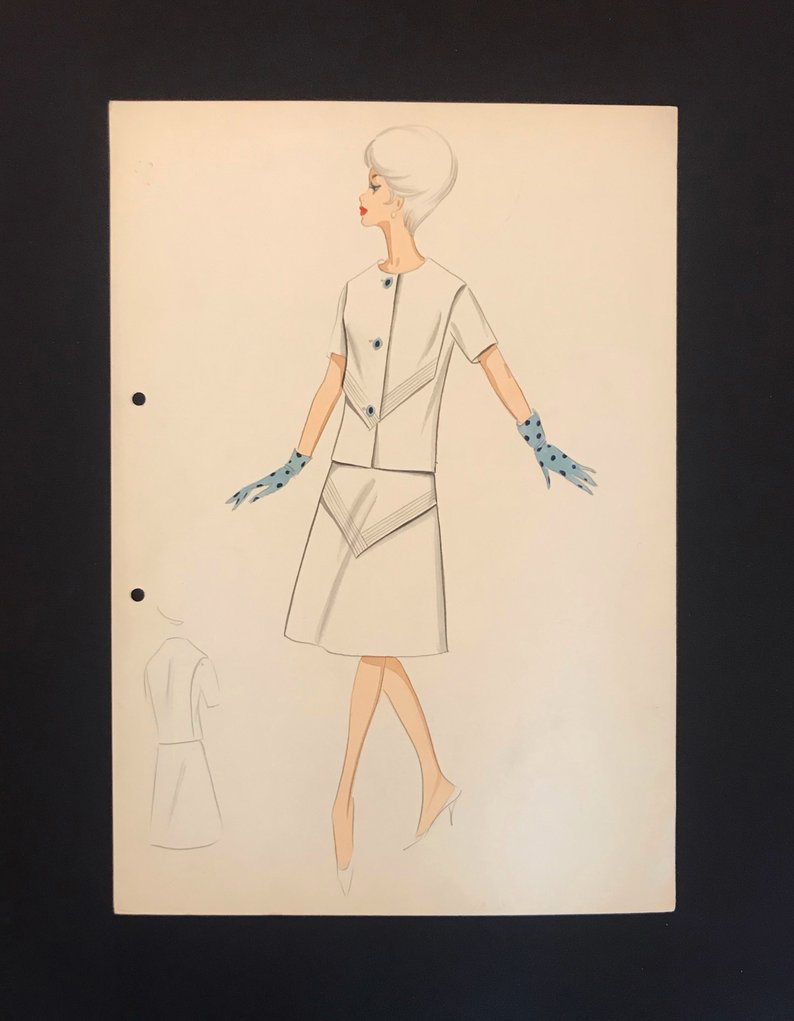 794x1021 Balmain Fashion Croquis From Hand Made And Etsy - 60s Drawings