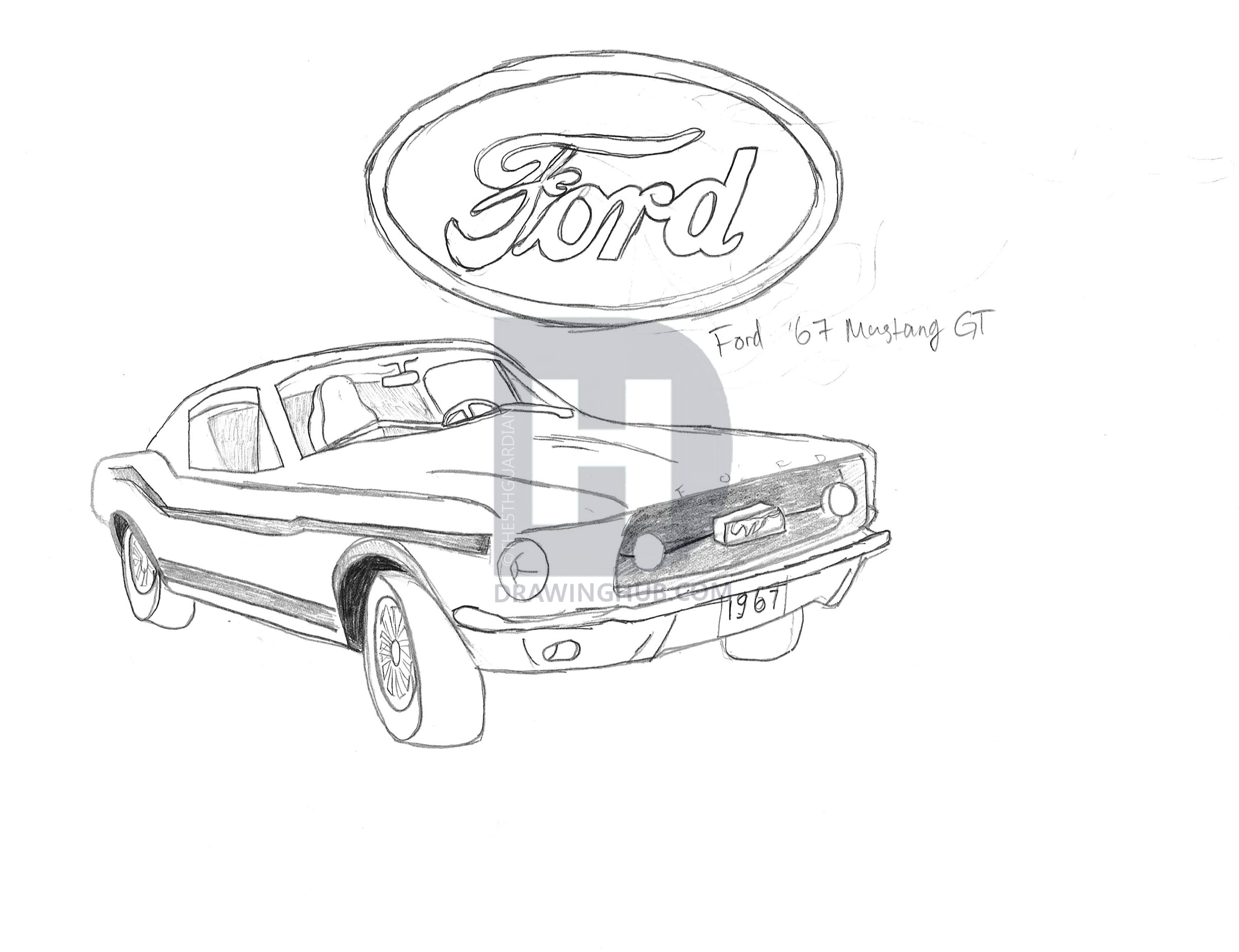 3229x2480 Ford Mustang Drawing - 67 Mustang Drawing