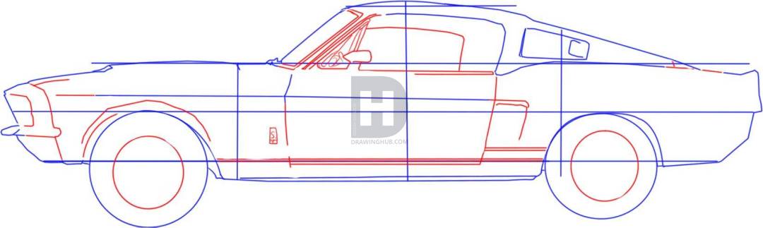 1080x323 How To Draw A Ford Mustang, Step - 67 Mustang Drawing