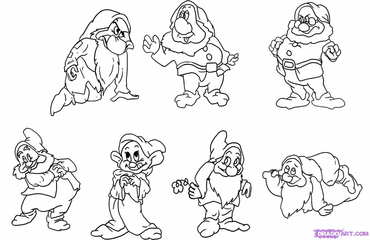 1300x842 how to draw the seven dwarfs from snow white, step - 7 Dwarfs Drawing