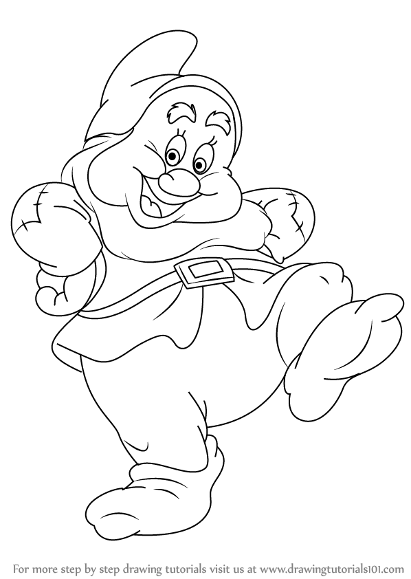 598x842 learn how to draw happy dwarf from snow white and the seven dwarfs - 7 Dwarfs Drawing