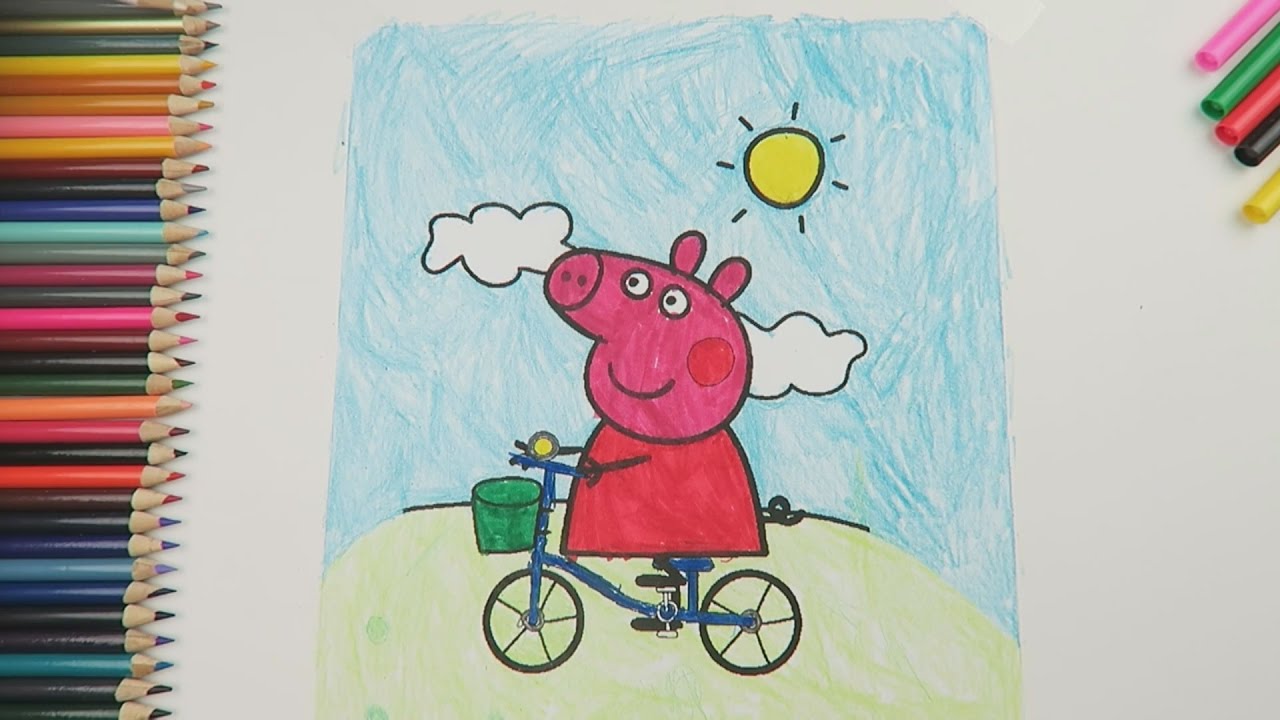 1280x720 Peppa Pig Riding A Bike Coloring - 7 Year Old Drawings
