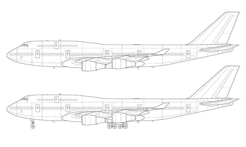 800x480 boeing with general electric engines line drawing - 747 Drawing