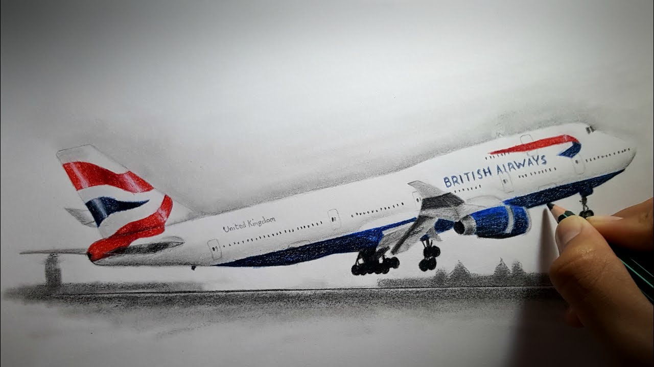 1280x720 Drawing An Airplane - 747 Drawing