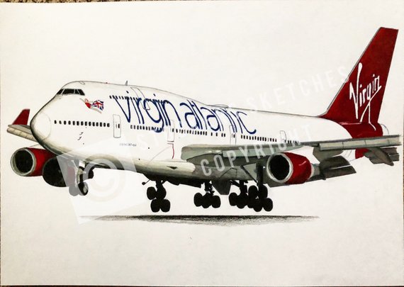 570x405 virgin atlantic boeing print etsy - 747 Drawing