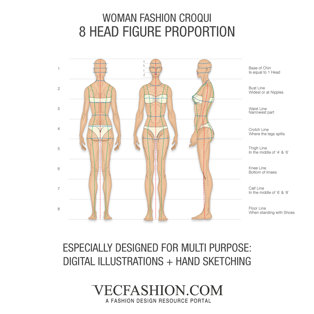 1000x1000 woman fashion croquis vector sketch - 8 Head Figure Drawing