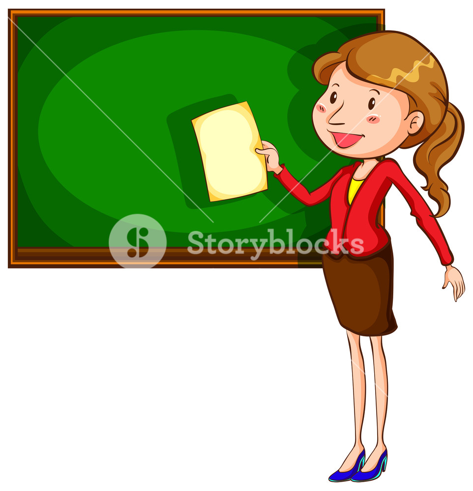 962x1000 a coloured drawing of a teacher near the blackboard on a white - A Teacher Drawing