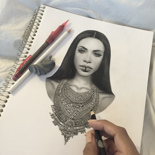 610x611 Artists Who Draw Celebrities On Instagram Stylecaster - Aaliyah Drawing Step By Step