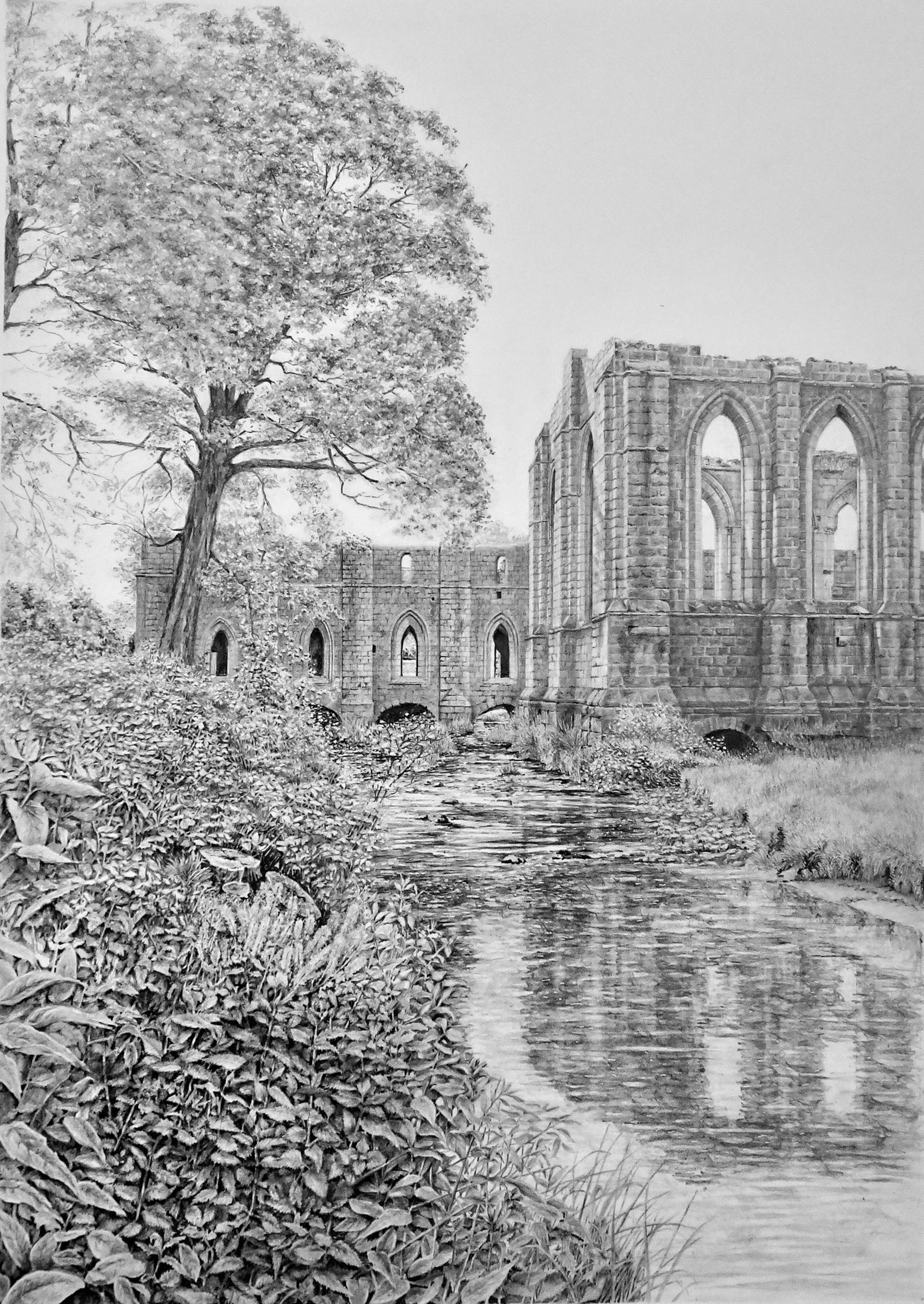 1920x2708 Dormitory And Transept Fountains Abbey Drawing - Abbey Drawing