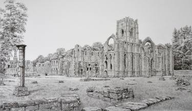375x217 Fountains Abbey North Yorkshire Drawing - Abbey Drawing