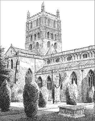 316x400 Tewkesbury, Abbey, Gloucestershire, Pen Drawing - Abbey Drawing