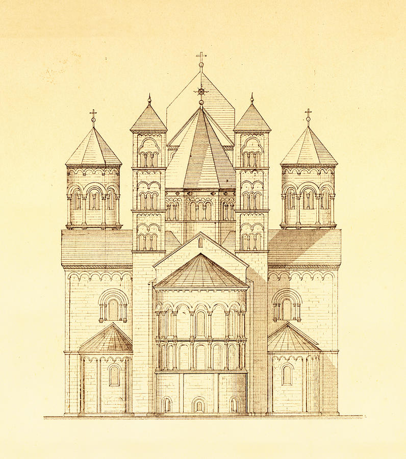 796x900 Architectural Drawing Of Maria Laach Abbey In Germany Drawing - Abbey Drawing