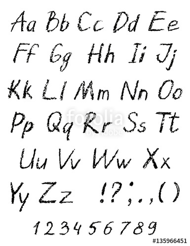 385x500 black pastel chalk like child's drawing alphabet on white board - Abc Drawing