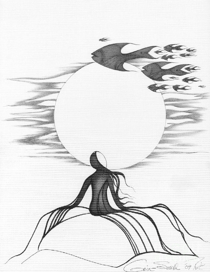 697x900 Abstract Art Figurative Fish Black And White Drawing Goin South - Abstract Art Drawing