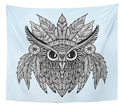 425x383 Emvency Tapestry Portrait Of Owl Head Abstract Bird - Abstract Bird Drawing