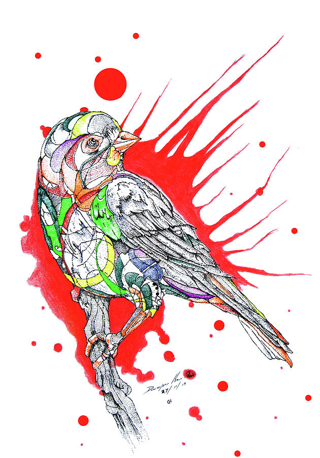 630x900 Abstract Bird Mixed Media - Abstract Bird Drawing
