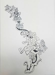 222x300 Schneider Signed! Original Pen And Ink Drawing Abstract Black - Abstract Black And White Drawings