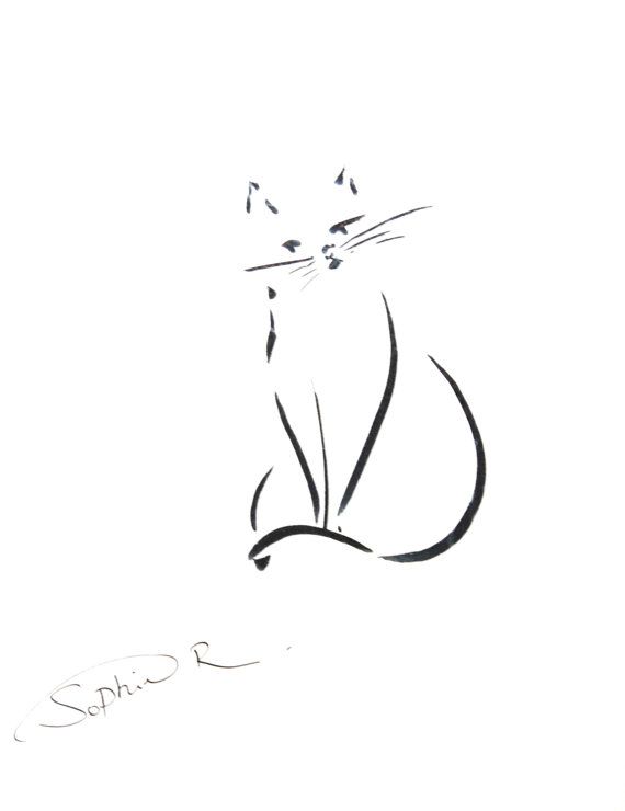 570x740 Cat Minimalist Abstract Art Print From Original Ink - Abstract Cat Drawing