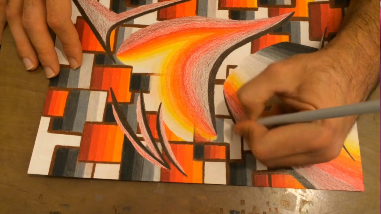 1280x720 Very Easy Abstract Drawing Creating Flame Colours With Oil Pencils - Abstract Drawing In Pencil