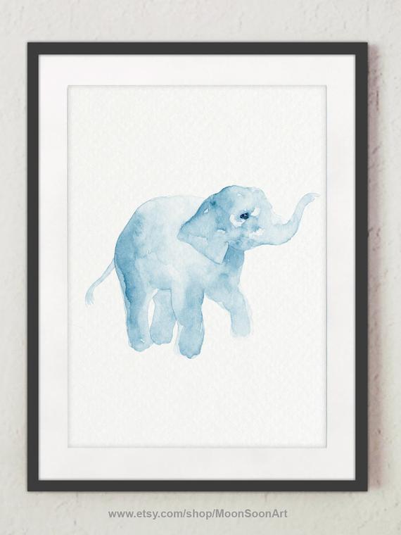 570x760 Blue Elephant Watercolour Drawing Abstract Animal Silhouette Etsy - Abstract Elephant Drawing