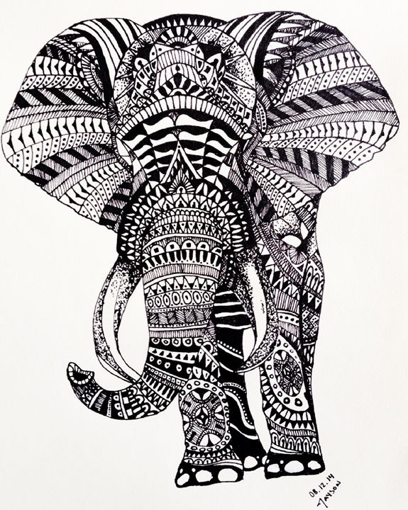 575x720 Elephant Zentangle - Abstract Elephant Drawing