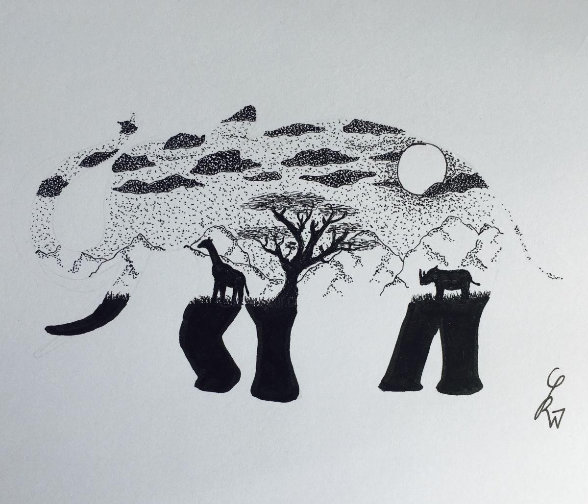 1200x1029 Landscape Elephant Drawing - Abstract Elephant Drawing