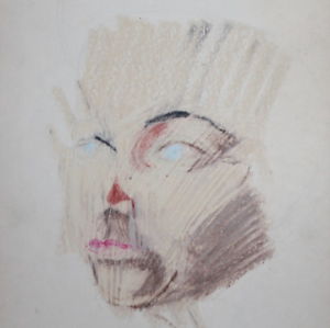 300x299 Vintage Pastel Drawing Abstract Face Portrait Ebay - Abstract Face Drawing