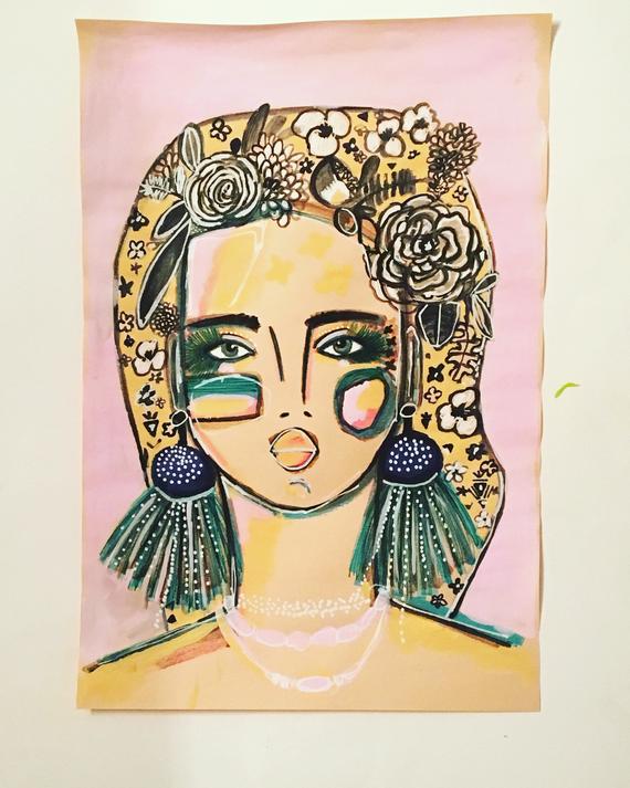 570x713 abstract face drawing abstract portrait bohemian art etsy - Abstract Face Drawing