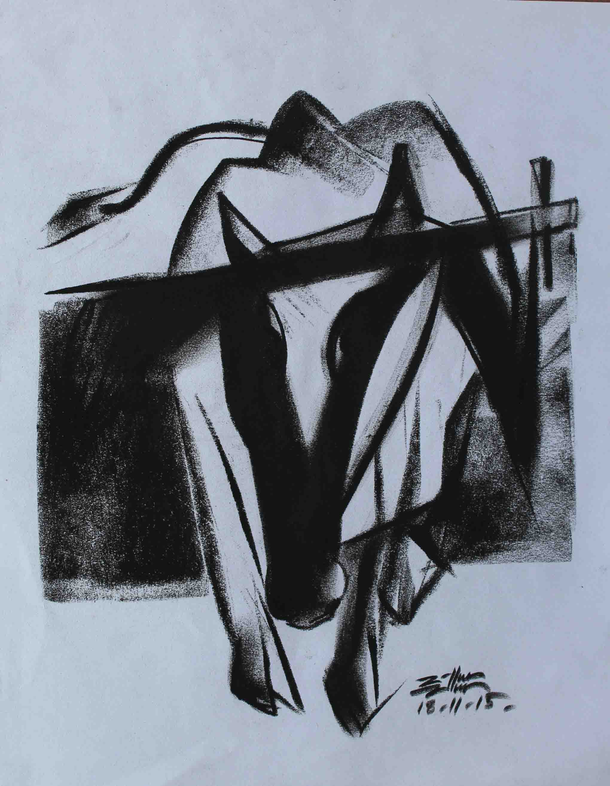 2040x2628 Z Abstract Figure, Charcoal On Paper, Zillur Art - Abstract Figure Drawing